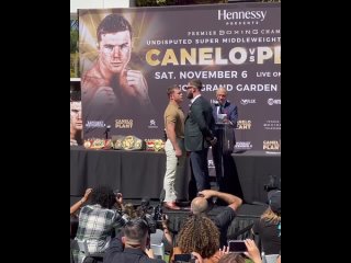 saul alvarez and caleb plant fight during the sterdown