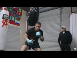 canelo works on a heavy bag