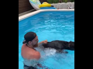 dmitry kudryashov teaches his friend to swim