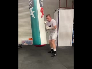 canelo alvarez working out a power combo on the left