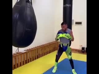 vasily lomachenko works in a power manner on a pear