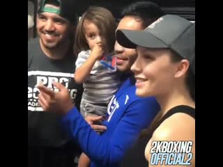 victor ortiz with his wife and teen came to the locker room to manny pacquiao before the fight with keith thurman