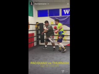 manny pacquiao showed hand speed on the eve of the fight with thurman the fight, we recall, will be held on july 20 in the usa