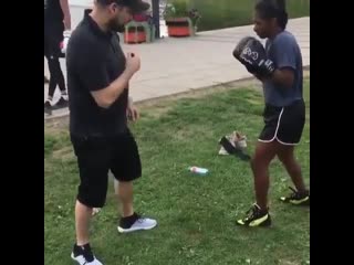 practicing defensive actions in boxing against the left jab