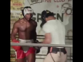 george foreman plays with his sparring partners like a cat with a mouse