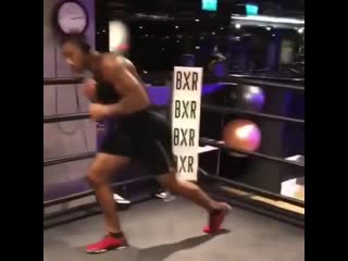 anthony joshua working on his move in the ring