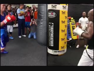 comparison between manny pacquiao and floyd mayweather on the heavy bag