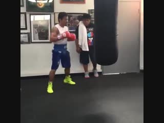 manny pacquiao is working on his speed and seriality on the heavy bag