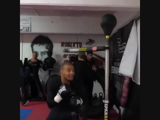 chris eubank jr works on a boxing machine