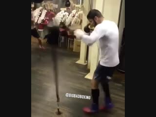 jorge linares is working on speed-strength endurance on a pneumatic bag.