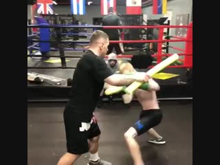 practicing boxing defense