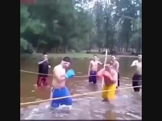 cheerful boxing blindfolded.)