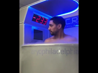 danny garcia is recovering from a hard workout in a cryosauna at -233 degrees.