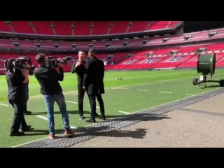 brothers anthony joshua and wladimir klitschko meet at wembley stadium on april 29, 2018 in london, england