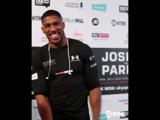 anthony joshua at the press conference before the fight with joseph parker.