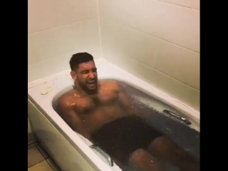 amir khan and hughie fury are recovering from an ice bath workout.